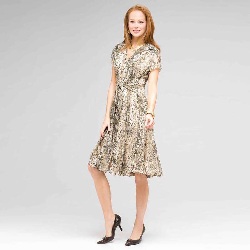 Tie Front Animal Print Dress, , large