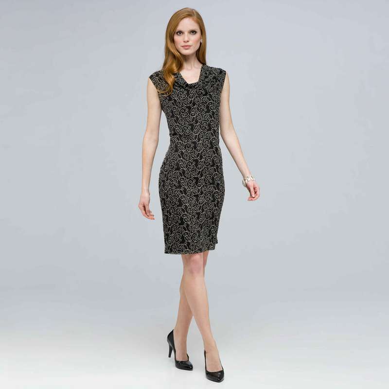 Drape Neck Dress., , large